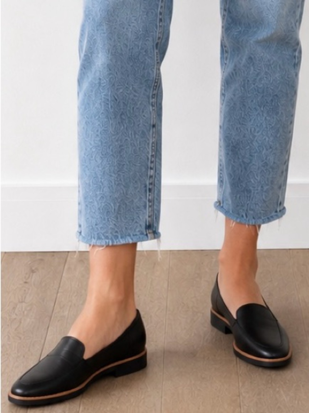 ALDO Black Leather Slip-On Almond Tie Platform Loafers Size 8.5